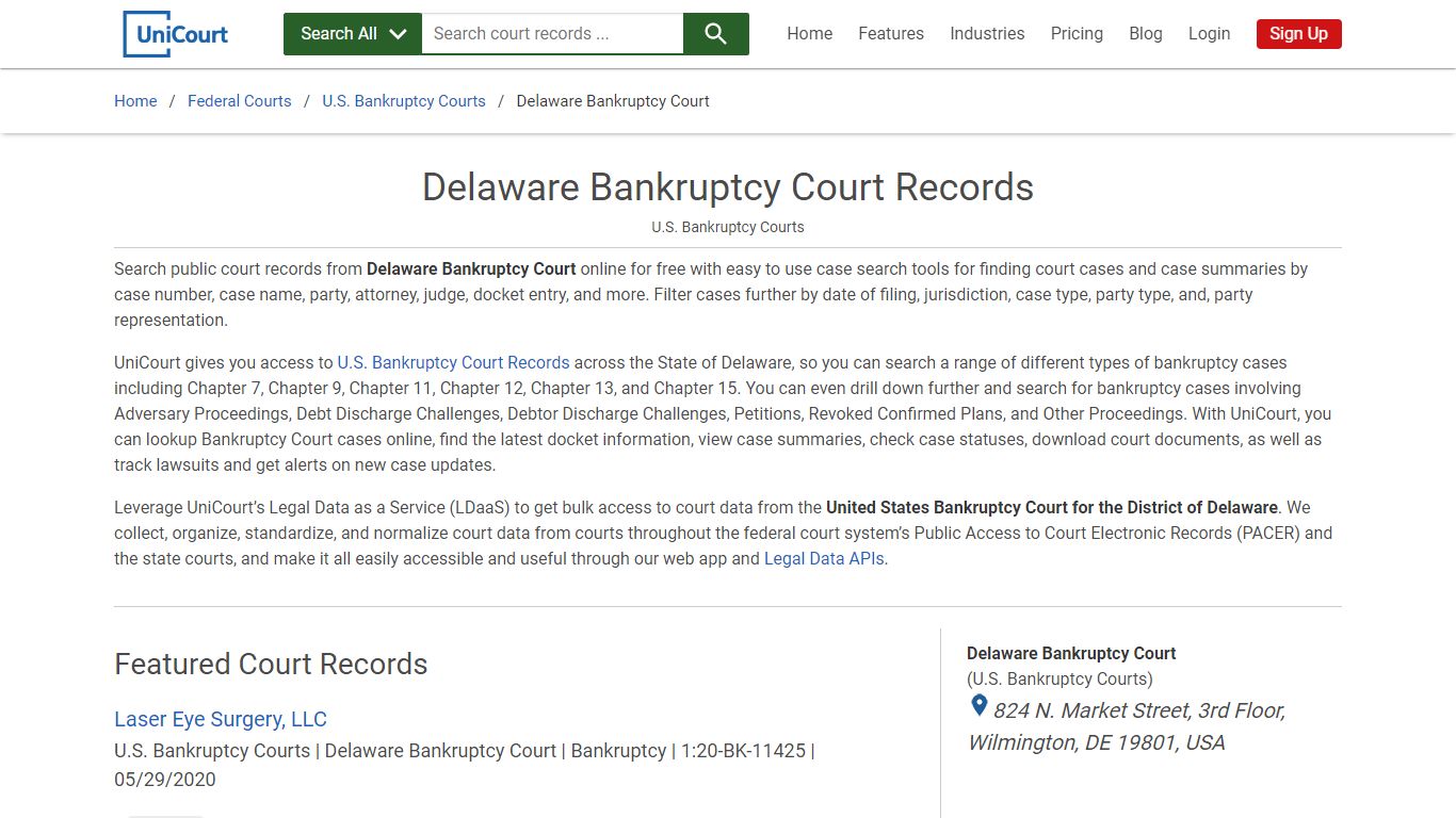 Delaware Bankruptcy Court Records | PACER Case Search | UniCourt