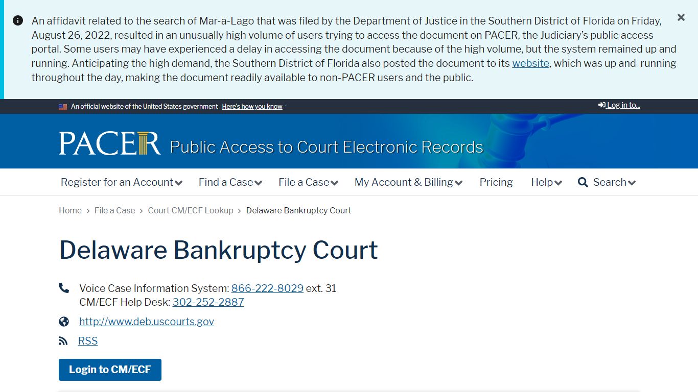 Delaware Bankruptcy Court | PACER: Federal Court Records