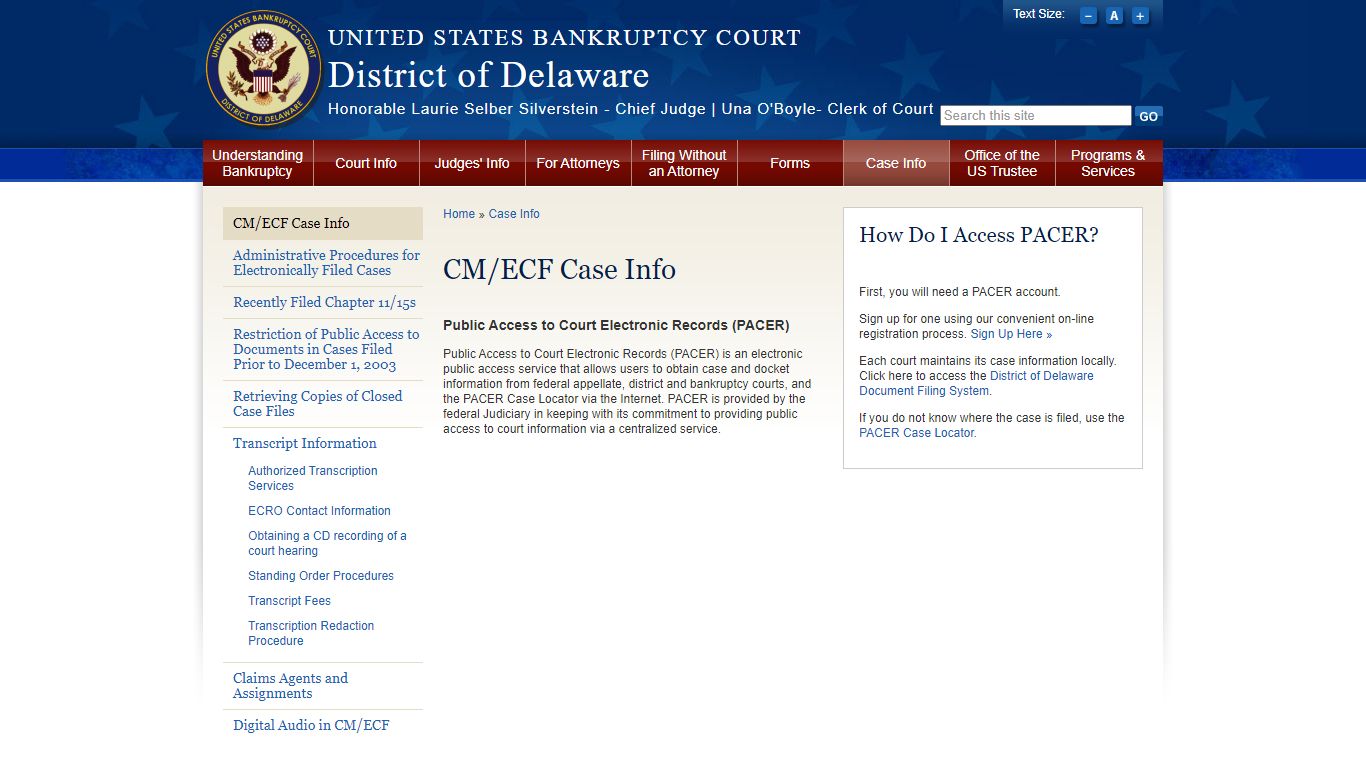 CM/ECF Case Info | District of Delaware | United States Bankruptcy Court